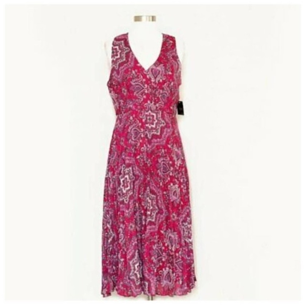 TAYLOR Paisley Pleated Midi Dress Paisley Sleeveless NWT$129